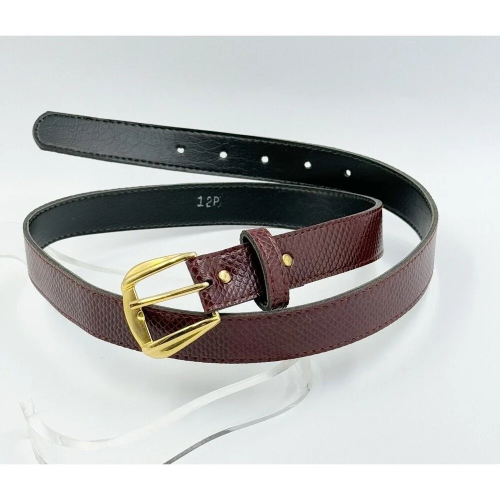 Women Snakeskin Pattern Dress Belt Slim Red Size 12 Gold Buckle
